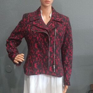BOSTON PROPER Women's Vintage Red and Black Lace Zip Closure Jacket Size 10